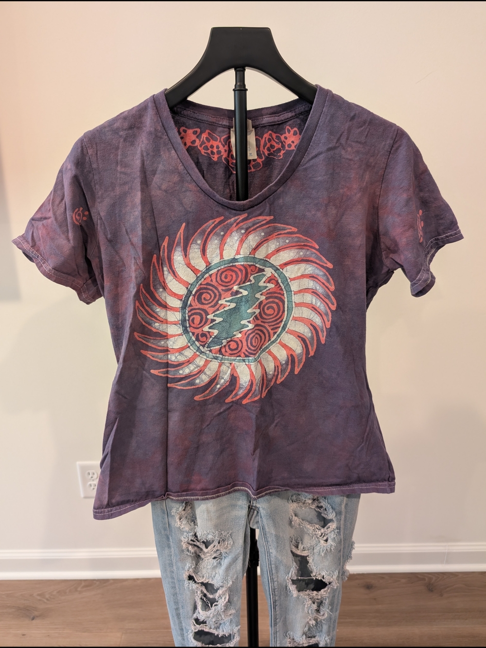 Tie Dye Hand Painted Batik Grateful Dead Short-Sleeve Women's Tee Hippie Medium